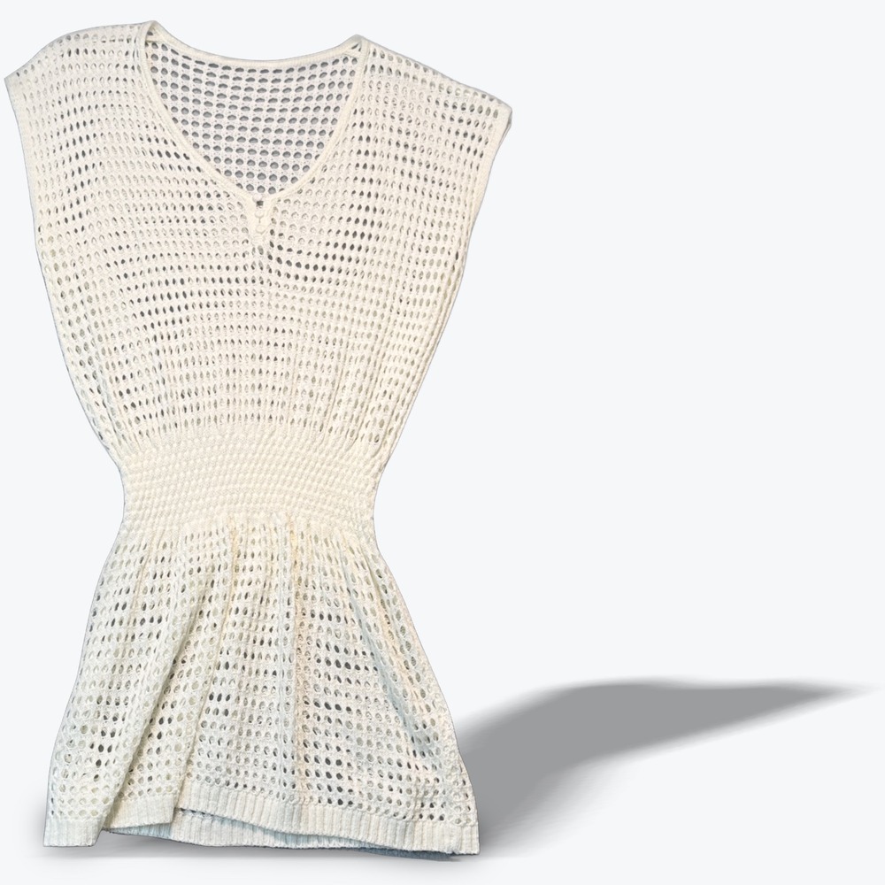 Crochet Sleeveless Beach Coverup Open Knit Net‎ Tunic Top Cinched Waist Boho